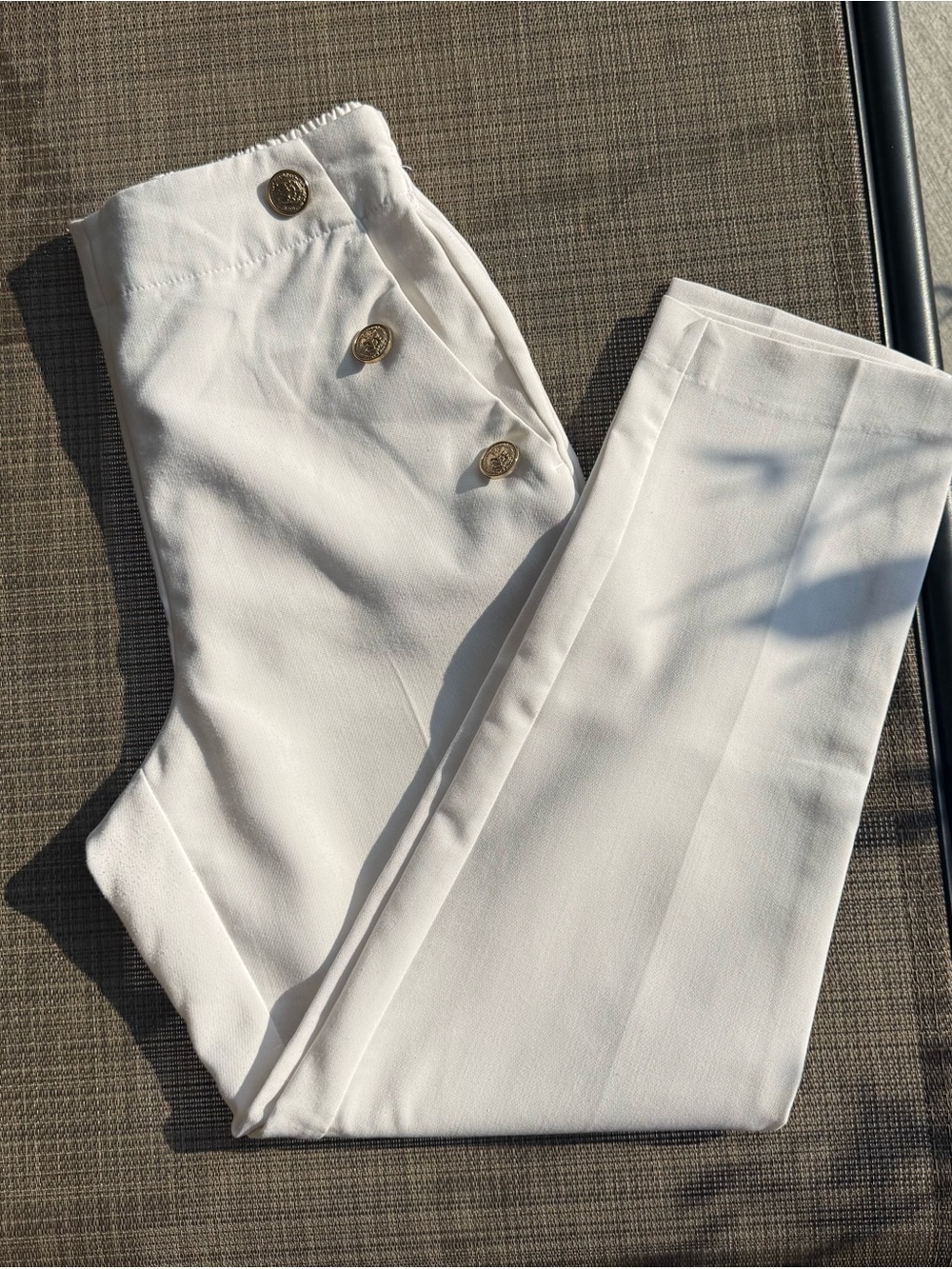 Zara White Tailored Trousers with Gold Buttons